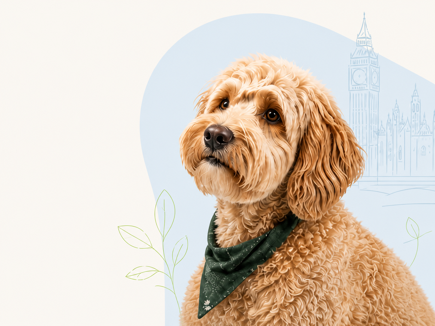 A curly-coated dog ready for grooming